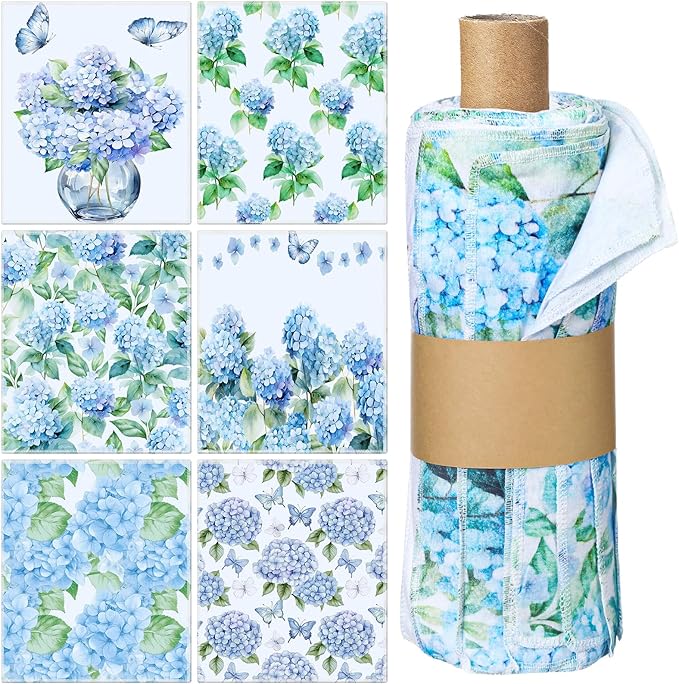 36 Pack Reusable Cleaning Cloths Washable Cotton Kitchen Dish Towels for Home Christmas Party Supplies Bulk, 9.84x11.81in (Hydrangea)