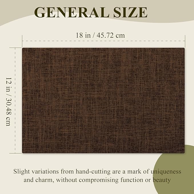 KXN Placemats Set of 4, Dual-Layer Thickened Faux Linen Table Mats, Heat Resistant & Wrinkle-Free, Machine Washable Cloth Place Mats for Kitchen Dining Indoor Outdoor (Brown)