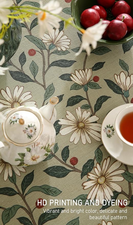 French Tablecloth for Round Tables,Linen Table Cloth with Colorful Flowers and Leaves Pattern,Heavy Durable Table Cover for Dining Kitchen Decor Party Banquet Christmas,Diameter 55"