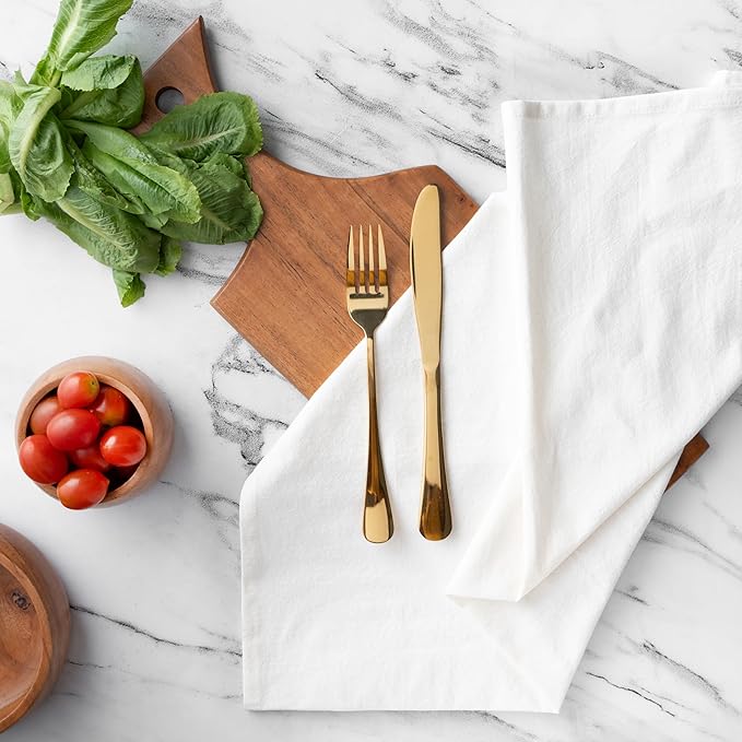 Organic Cotton Flour Sack Towels for Kitchen- Lint-Free, White Tea towels for Embroidery, Crafting, Dyeing. Super-Absorbent Dish Towels for Drying, Bread Proofing, Baking 27"x27"(White 8 pack)