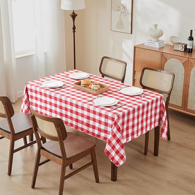 Yarn Dyed Cotton Blend Table Cloth Rectangle Table Cover 55x95 Inches Waterproof Indoor/Outdoor Red and White Checkered Gingham Rectangle Tablecloth for Dining Room BBQs Buffet Camping