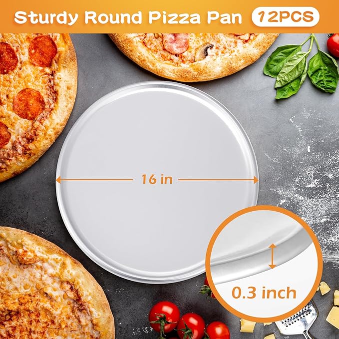 12 Pieces Pizza Pan Bulk Restaurant Aluminum Pizza Pan Set Round Pie Cake Plate Rust Free Cake Tray for Oven Baking Home Kitchen Restaurant Easy Clean(16 Inch)
