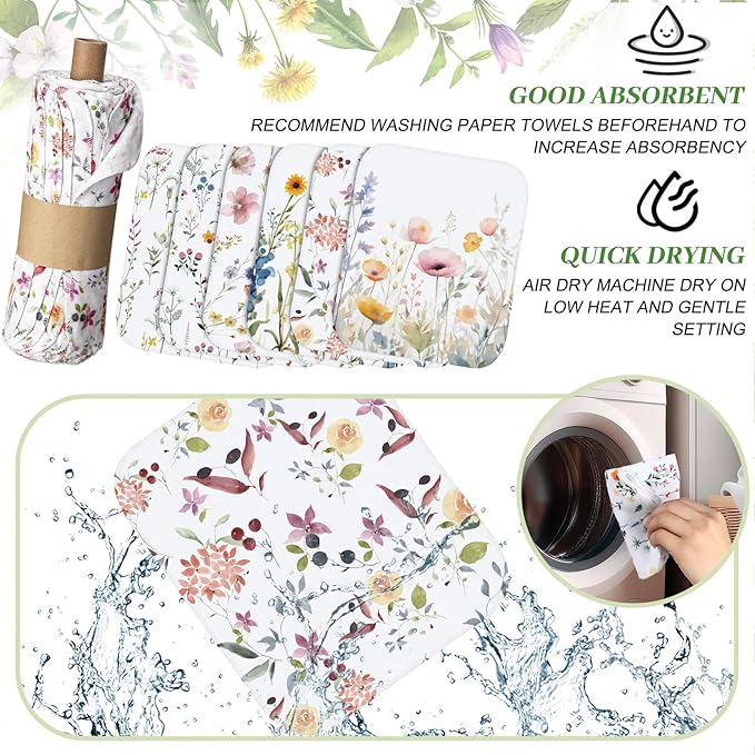 36 Pack Reusable Cleaning Cloths Washable Cotton Kitchen Dish Towels for Home Christmas Party Supplies Bulk, 9.84x11.81in (Wildflowers)