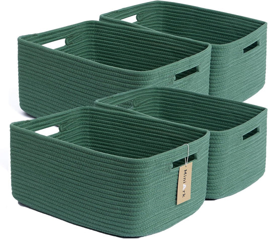 Large Storage Baskets for Organizing, Closet Shelf Baskets for Clothes Blanket Towels, Baby Nursery, Toy Bins Box, Woven Rope Baskets, 17 x 13 x 7.5”, 4 Packs Green