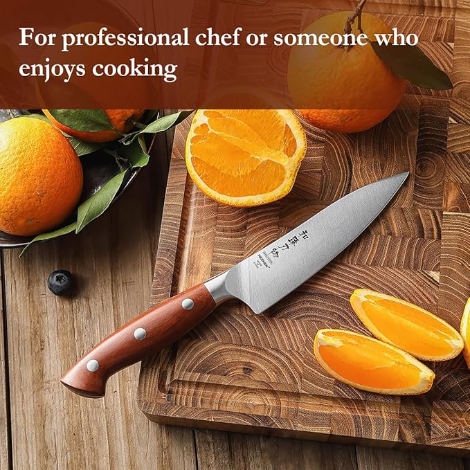 HEZHEN Petty Knife - 5.3” Chef Utility Knife, High Carbon German 1.4116 Stainless Steel Blade, Full Tang, Red Wood Handle, Premium Gift Box,