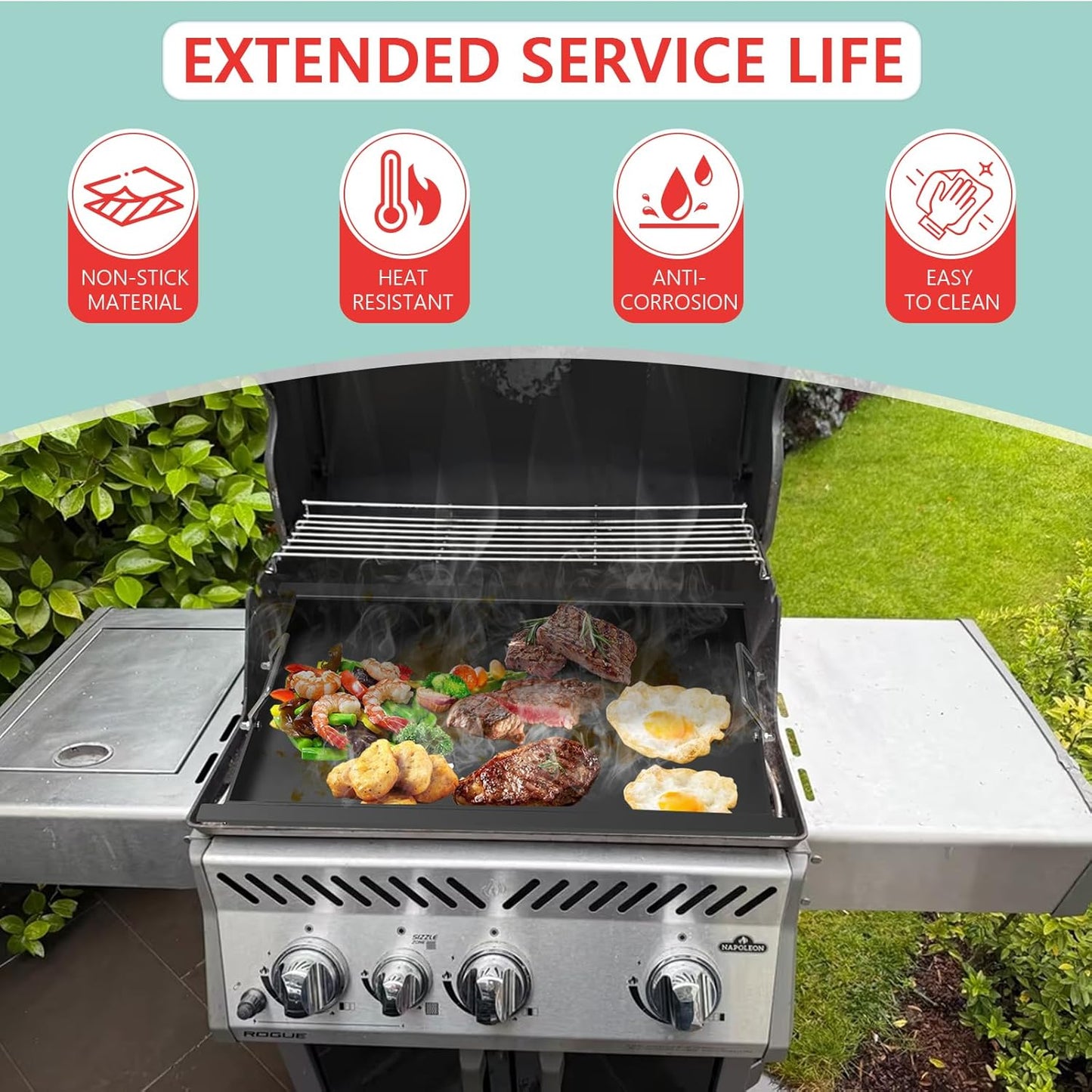 Full Size Griddle Insert for Napoleon Prestige PRO 425 Series Grill R425,R425-1, R425-2,425SB,COS425SBPK,R425NSS,R425SIB,Carbon Steel Griddle Plate Replace Part for Napoleon #S83013, 22.8''L X 17.7''W