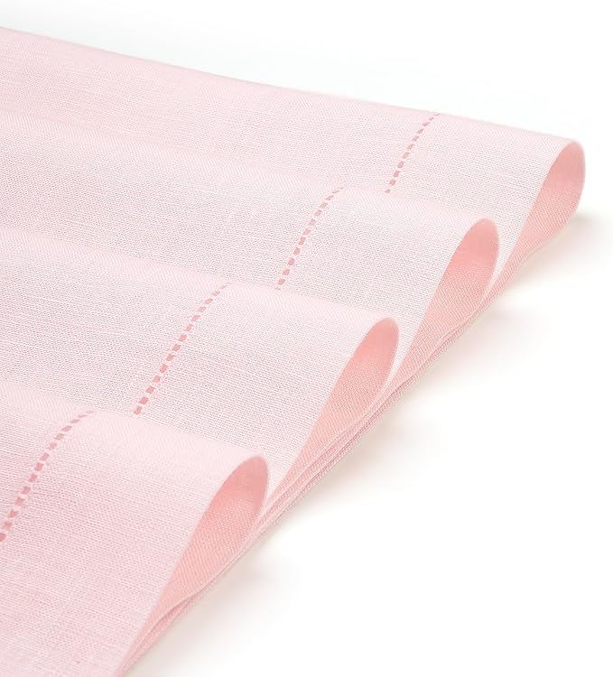 D'Moksha Homes Linen Placemats Set of 4 - Classic Hemstitch Pastel Pink Placemats 14 x 19 Inch - 100% Pure Linen Table Mats for Thanksgiving, Holiday - Handcrafted and Machine Washable