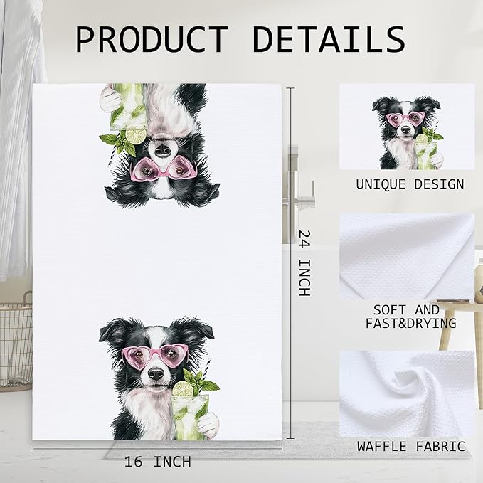 Cabana Bro Border Collie Gifts Kitchen Towels, Border Collie Gifts for Women Men Decorative Hand Towels for Bathroom, Funny Shepherd Dog Cocktail Drinking Dish Tea Towels for Kitchen, 16x24 Inch