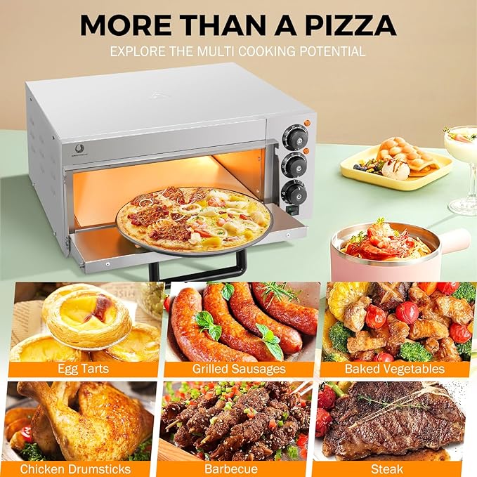 BEAMNOVA Commercial 16" Pizza Oven, Countertop, 20L, 12 Inch Pizza Pan & 16 Inch Pizza Stone, 0-60min Timer, 50-350°C, for Restaurant Home, Electric Baked Pretzels Machine