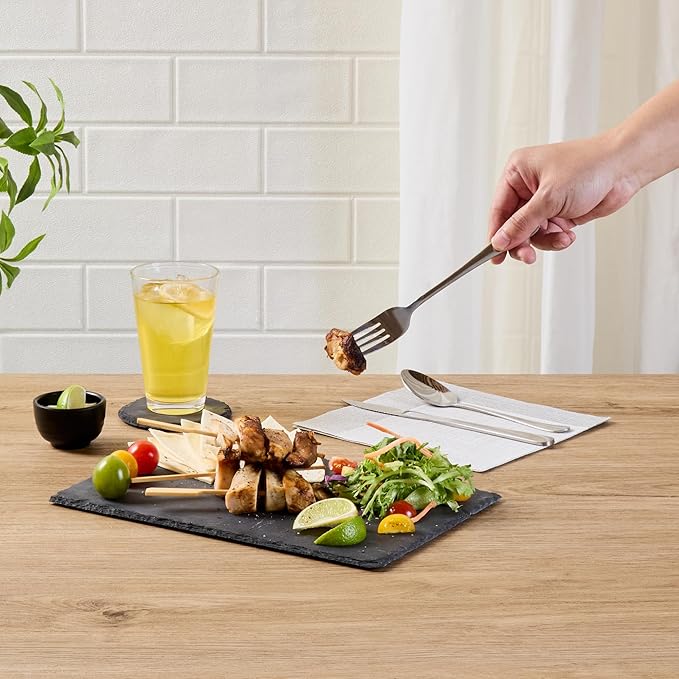 Restaurantware Slate Serving Tray 1 Pack of 11.8" x 7.8" Foam Feet Charcuterie Stone Plate Rustic Edges Freezable Black Serving Display Cheese Boards for Kitchen, Gourmet, Dining, Parties