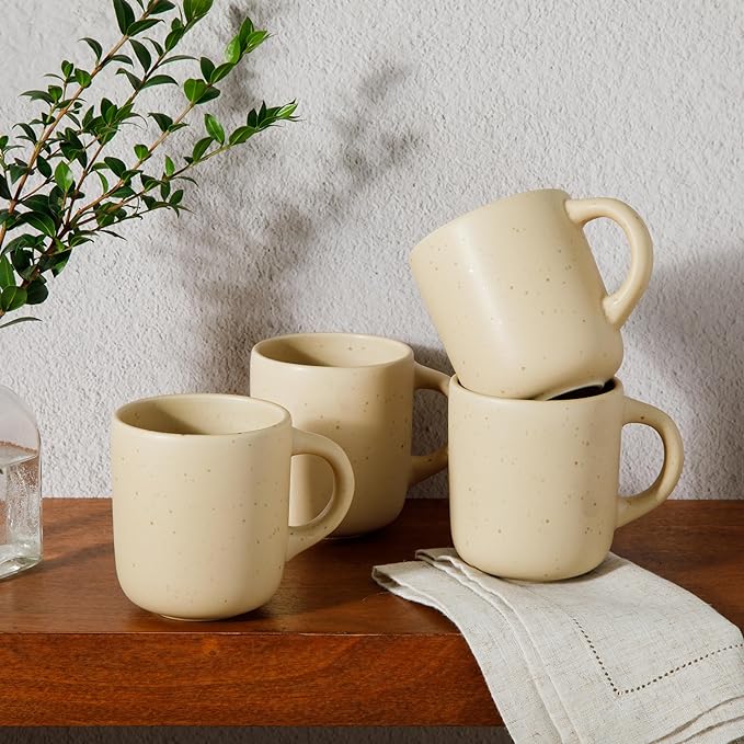 Bloomhouse - Two Time Oprah's Favorite Things Winner - Corsica Clay 4-Piece Mug Set – Cappuccino Cream Stoneware Coffee & Tea Cups, Durable Ceramic Drinkware