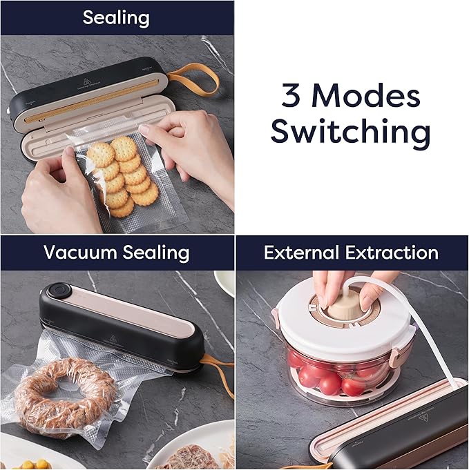 CIARRA Handheld Vacuum Sealer – Portable Food Preservation Machine with 3 Modes, Compact Automatic Sealing System for Dry & Wet Foods (Vacuum Sealer + 5 Pcs Vacuum Seal Bags)