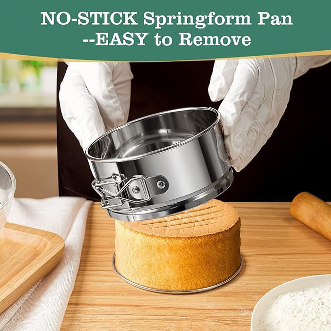 4" Springform Cake Pan, 4 Pcs Stainless Steel Springform Pans with 50 Pcs Paper Liners, Leakproof & Nonstick Cheesecake Pan with Removable Bottom, Small Cake Pan for Mini Pizzas Quiches