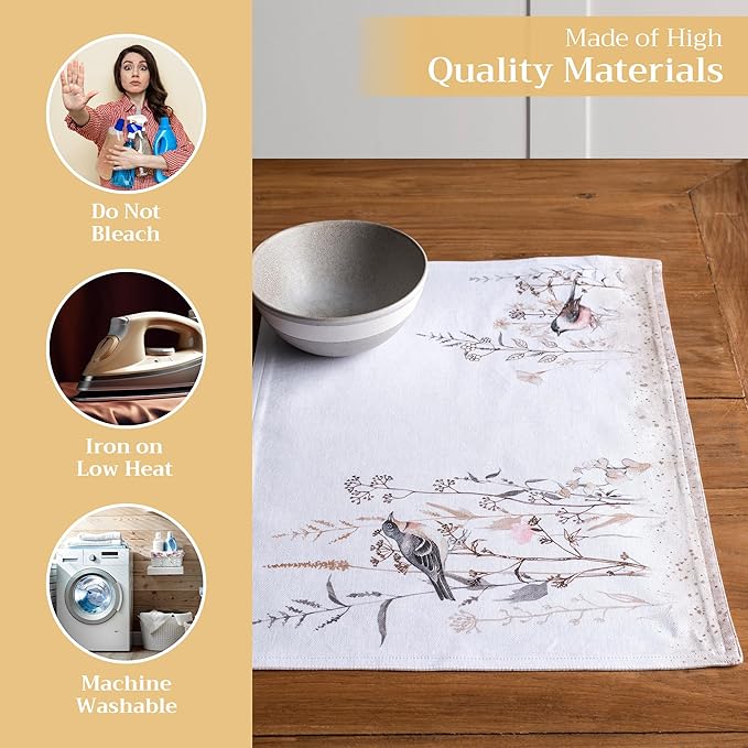 Maison d' Hermine Placemats Set of 4 100% Cotton Washable Cloth Place Mats, Reusable Table Mats for Kitchen Dining Decoration, Party, Restaurant Spring/Summer (Meadow Florals - Brown, 13" x 19")