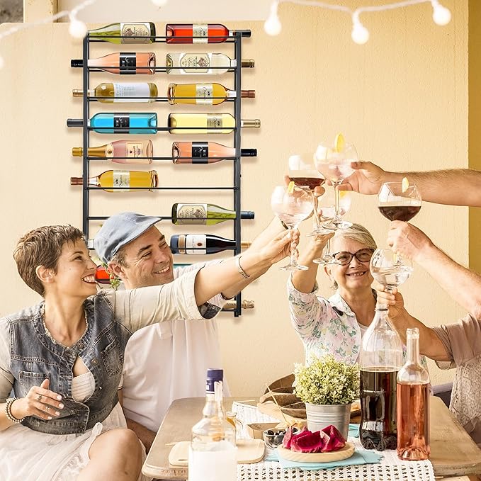 Wall Mounted Wine Rack: Large Wall Mount Wine Rack, 20 Bottle Wall Hanging Metal Wine Bottle Shelf, Wine Storage Holder Organizer Display for Kitchen, Dining Room, Bar, Wine Cellar