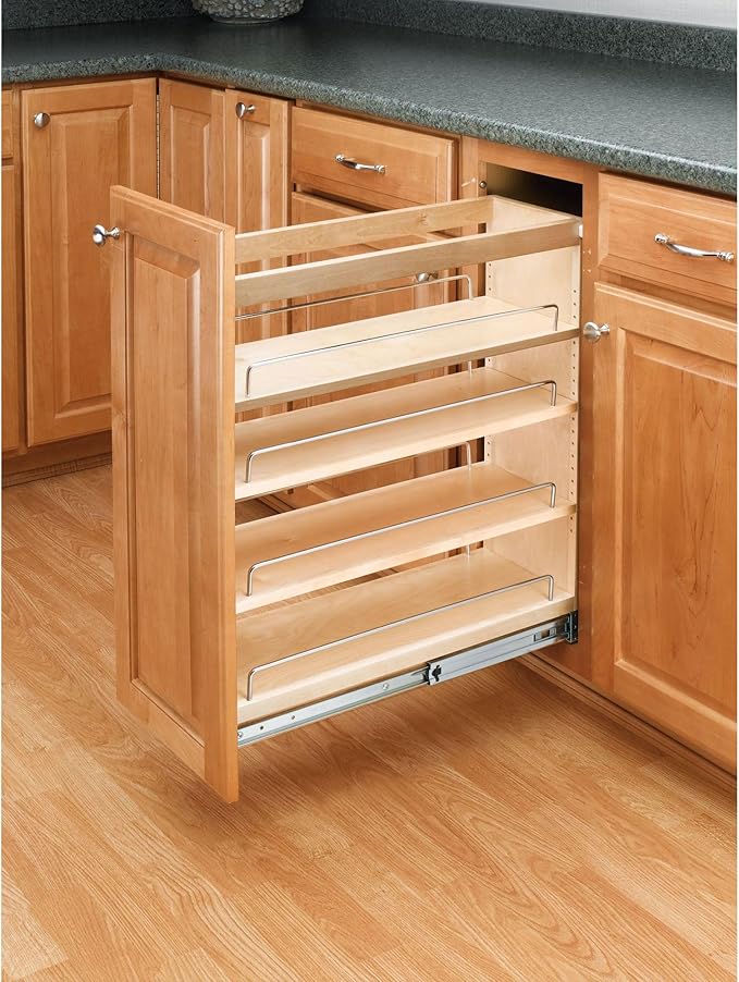Rev-A-Shelf 8" Pullout Kitchen Cabinet Storage Organizer Slide Out Pantry Spice Rack with Adjustable Shelves for 8.5" W Cabinet Opening, 448-BC-8C