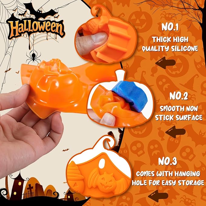 Halloween Skull Cake Pan & Pumpkin Silicone Molds Set – 6 Cavity 3D Skull Baking Pan + 6 Halloween Shape Silicone Molds (Pumpkin, Ghost, Bat) for Cakes, Chocolate, Candy, DIY Party Baking