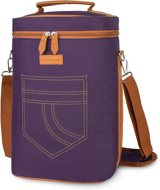 Tirrinia 4 Bottle Wine Gift carrier - Insulated & Padded Portable Wine Carrying Cooler Tote Bag for Travel, BYOB Restaurant, Wine Tasting, Party, Gift for Wine Lovers,Purple
