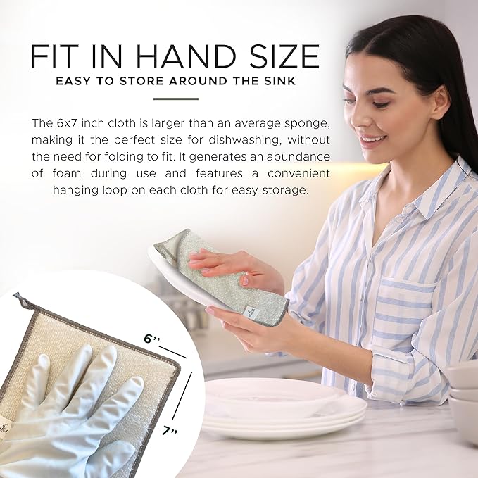 Whiffkitch Dishcloths Dishrags for Kitchen and Household Cleaning 6x7 6-Pack Non-Scratch 2-Ply Weave, Rayon Derived from Bamboo, Absorbent, Washable, Long-Lasting