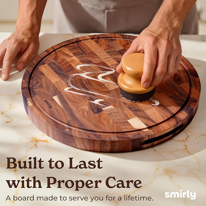 SMIRLY Round Wooden Cutting Boards 1.5” Thick For Kitchen Meal Prep & Serving - Walnut Cutting Board, Charcuterie & Chopping Board, Wood Cutting Board, Kitchen Gadgets