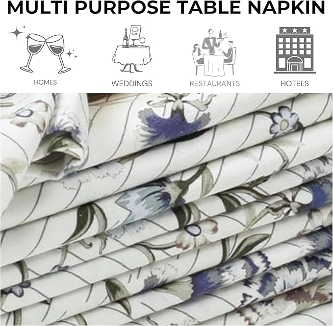 Bedding Craft Cotton Cloth Dinner Napkins Set of 12 – 18x18 Multicolor Lace Print with 1" Fold – Machine Washable Fabric Napkins for Table Décor, Weddings & Special Events