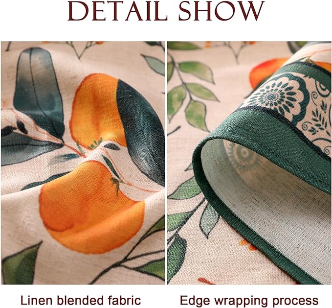 patdrea Designer Orange Tablecloth for Round Tables,Framhouse Linen Oranges and Leaves Tree Pattern Linen Tablecloth,Fall Fruit Table Cover Cloth Decor for Kitchen Dining Christmas,Diameter 67"