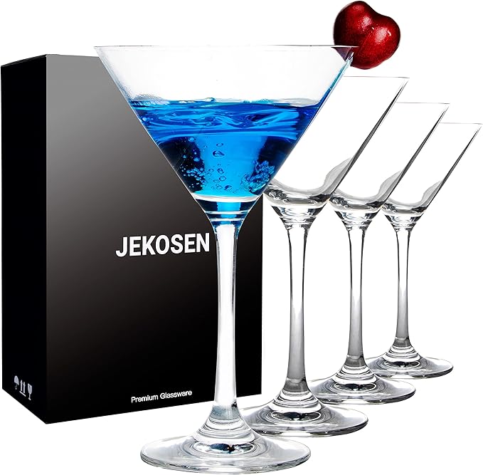 JEKOSEN Crystal Martini Cocktail Glasses 9 Ounce Set of 4 With Premium Gift Box Premium Strong Lead-Free Clear for Bar Martini