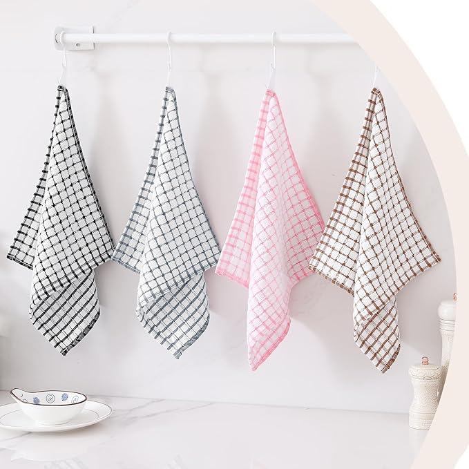 Kitinjoy Cotton 8 Pack Terry Kitchen Dish Cloths, 12 x 12 Inches Super Soft and Absorbent Dish Rags, Quick Drying Dish Towels for Washing Dishes, Brown