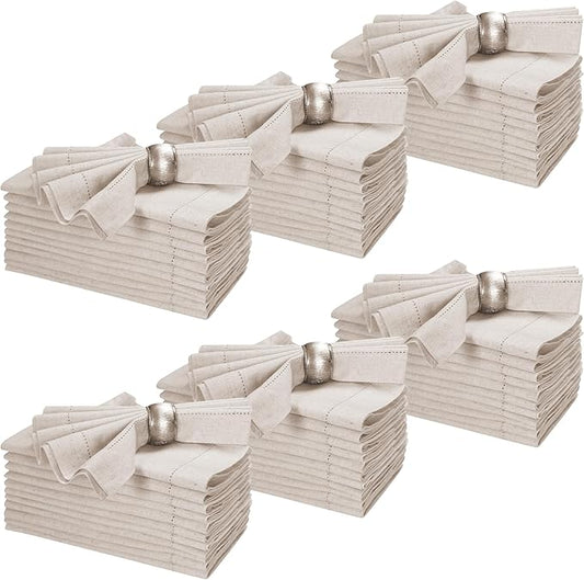 Bedding Craft Linen Flax Cotton Cloth Napkins 18x18 Set of 72 – Natural Hemstitched with Mitered Corners – Machine Washable Dinner Napkins for Weddings, Events, Parties & Cocktails (6 Dozen)