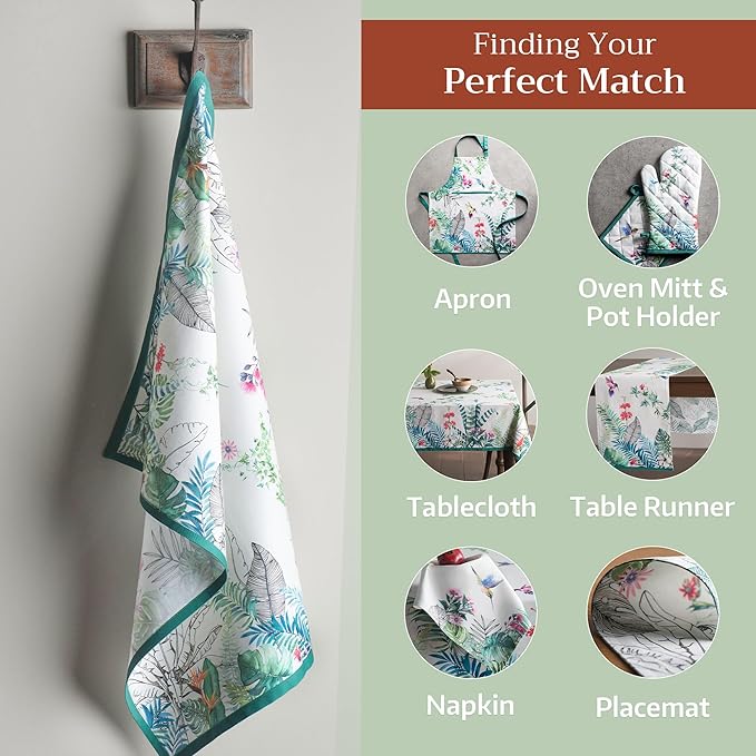 Maison d' Hermine Kitchen Towels Set of 3 100% Cotton 27.50" x 20" Reusable Cloth Tea Dish Towels Absorbent with Hanging Loop for Kitchen, Home, Dining, Cocktail Parties Spring/Summer (Tropiques)