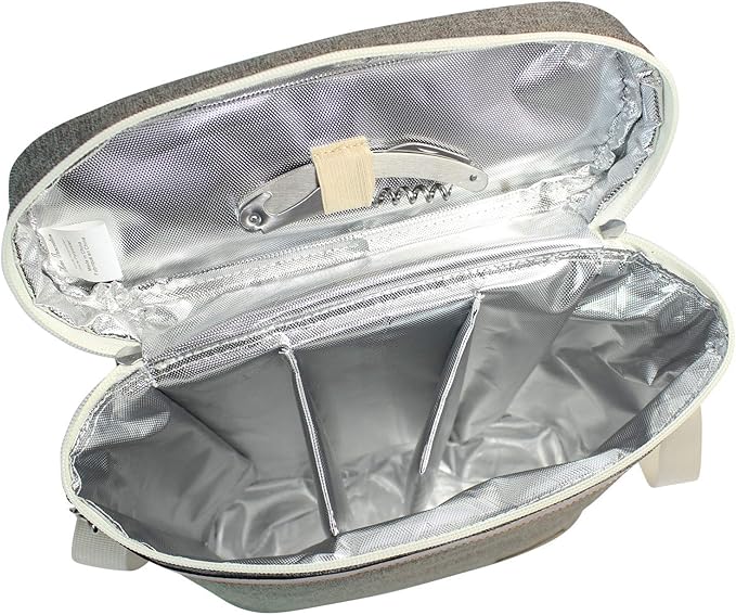 ZORMY 3 Bottle Insulated Wine Tote Cooler Bag, Portable Carrier with Corkscrew Opener and Shoulder Strap for Beach Travel Picnic, Unique Gift for Wine Lovers, Brushed Khaki