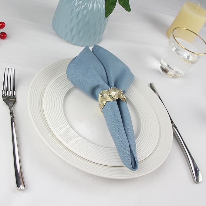 Solid Color Polyester Linen Blended Thin Dinner Cloth Napkins - Set of 12 (40 x 40 cm) - for Events & Home Use (Airy Blue)
