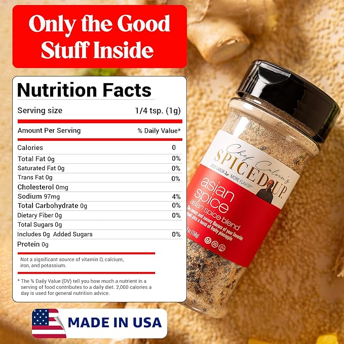 Asian BBQ Seasonings and Rubs for Beef, Salmon & Chicken, Asian Seasoning with Pineapple Ginger & Chili Flakes Sesame Seeds, Scallions | Seafood Seasoning and Spices for Cooking | Kosher, Non-GMO, Vegan, Gluten-Free - 5.3 Oz