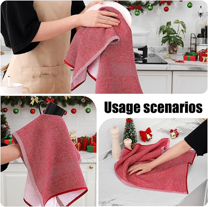 Homaxy Premium Kitchen Towels(18”x 28”, 8 Pack), Large Cotton Kitchen Hand Towels, Flat and Terry Dish Towels, 380 GSM Highly Absorbent Tea Towel Set with Hanging Loop, Red