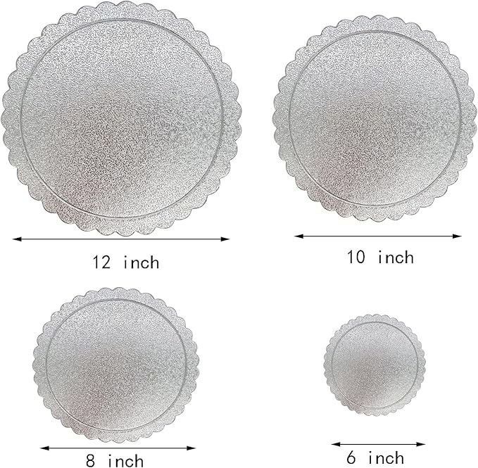 4 Pcs Cake boards, 6, 8, 10 and 12 Inch Cake Base Cardboards, Cake Circle Base for Cake Decorating, Silver