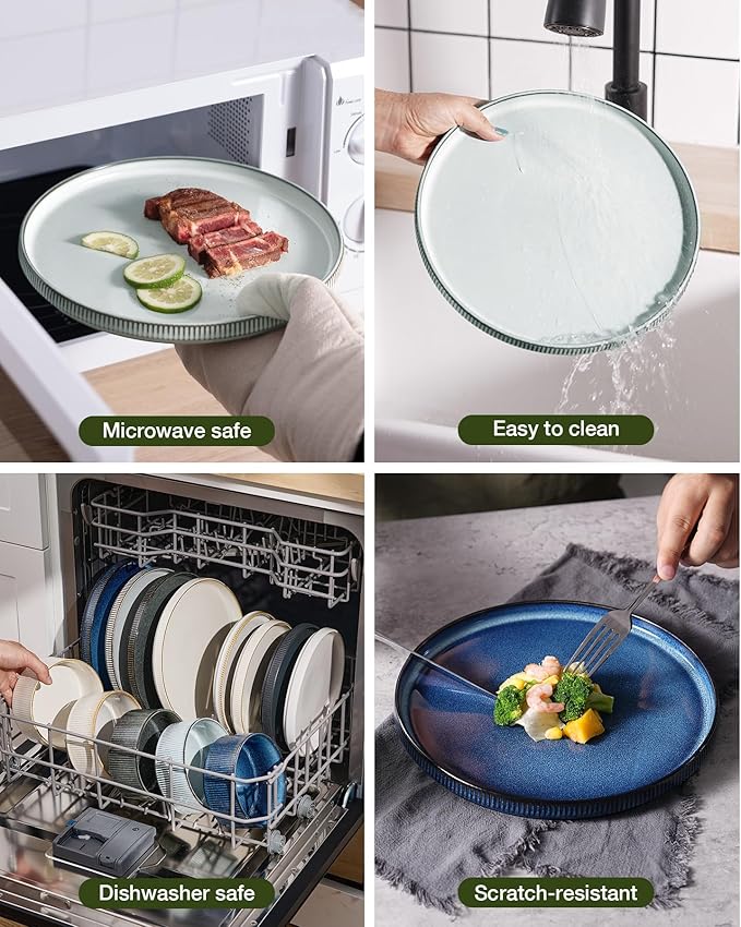 famiware Star Plates and Bowls Sets, Modern Stoneware Dinnerware Sets for 6, 18-Piece Kitchen Dish Set - Chip and Scratch Resistant, Microwave and Dishwasher Safe Tableware, Smoky Blue