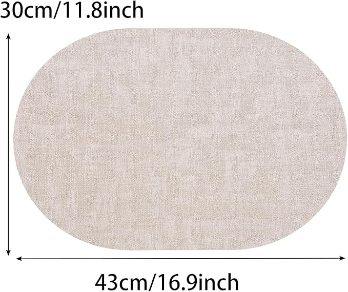 Table Placemats Set of 6 Oval,Beige Faux Leather Placemat Waterproof Reversible,Non Slip Heat Resistant Wipeable Kitchen Placemats for Dining Table,Modern Table Protectors