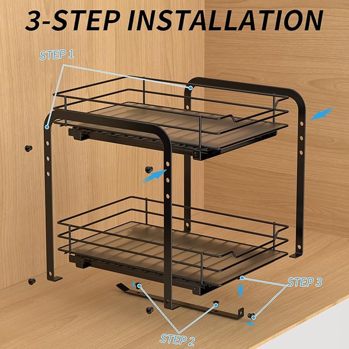 2-Tier Spice Rack, Pull Out Spice Racks Organizer for Cabinet, Height Adjustable Heavy Duty Metal Basket for Inside Cabinets & Pantry Closet (7.5''Wx10.5''Dx9.5''H)