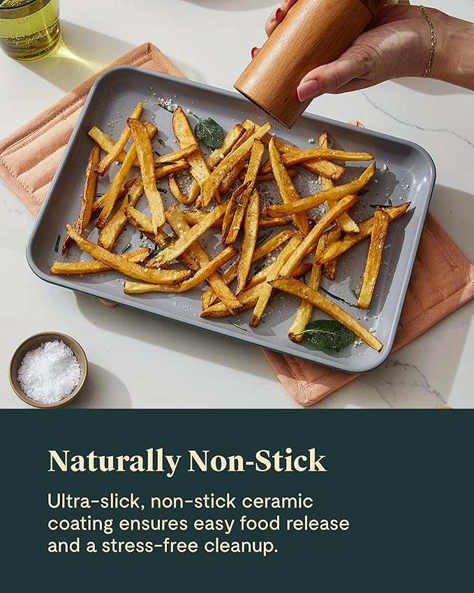 Caraway Non-Stick Ceramic Baking Sheet Trio - Naturally Slick Ceramic Coating - Non-Toxic, PTFE & PFOA Free - 18 x 13" Large, 15 x 10" Medium, & 9" x 13" Small - Gray