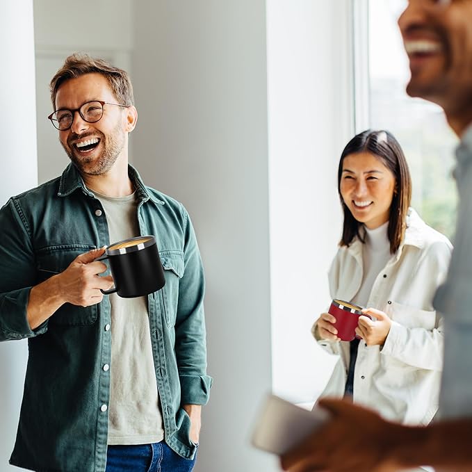 VEGOND 14 oz Insulated Coffee Mug with Handle, Stainless Steel Travel Coffee Mug with Lid, Double Wall Vacuum Metal Coffee Cup, Coffee Tumbler Powder Coated, Black 1 Pack