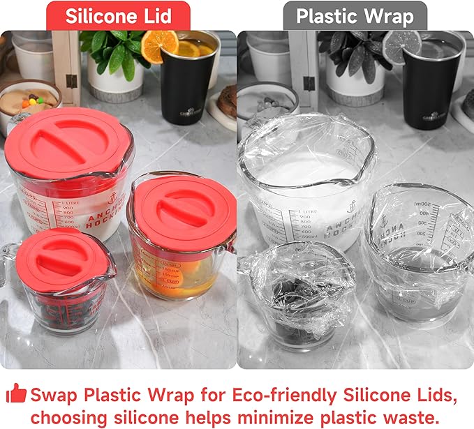 Silicone Replacement Lid Only Fit For Anchor Hocking 1-Cup, 2-Cup, 4-Cup Glass Measuring Cup, Reusable & Durable, Dishwasher, Microwave Safe (Cup not Included)