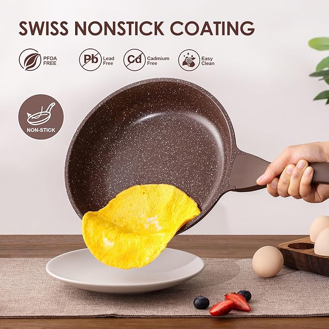 SENSARTE Nonstick Frying Pan Skillet, Non Stick Omelette Pan, Healthy Stone Cookware Chef's Pan PFOA Free, Toffee Brown (9.5 Inch)