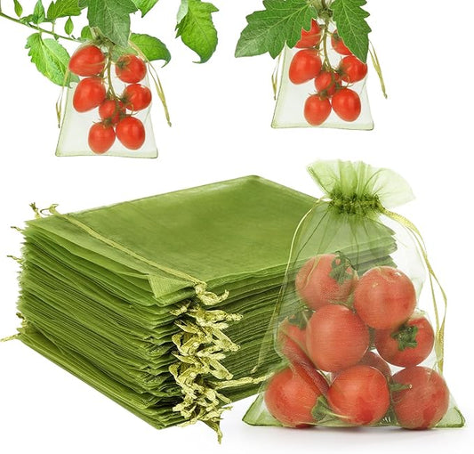 100Pcs Fruit Protection Bags, 4×6inch Fruit Netting Bags for Fruit Trees, Green Fruit Netting Cover Drawstring Mesh Bags Pest Barrier for Strawberry Blueberry Small Fruit