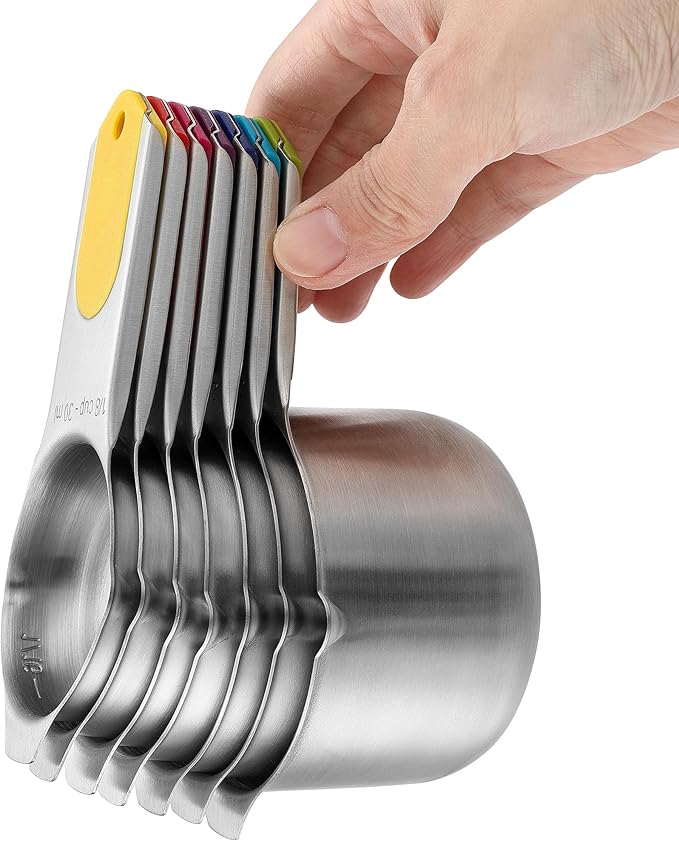Spring Chef Magnetic Stainless Steel Measuring Cups, Patented, Kitchen Tools with Easy to Read Markings for Measuring Dry or Liquid Ingredients, Set of 7, Multicolor