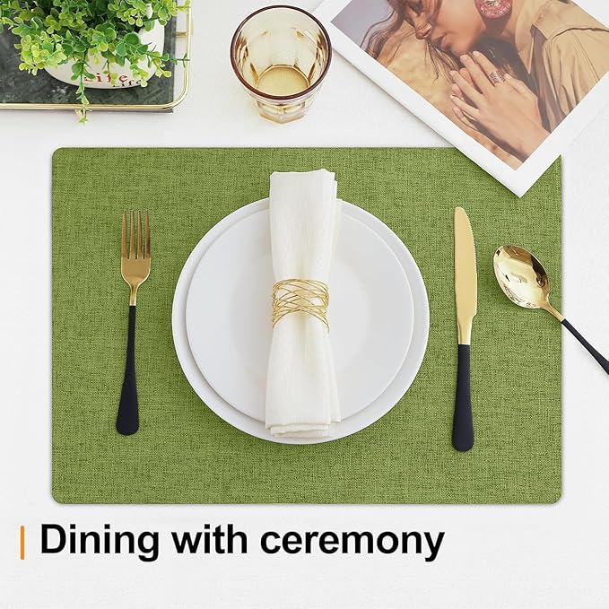 Homaxy Cloths Placemats for Dining Table Set of 4, Heat Resistant Washable Cotton Linen Blend Table Mats, Easy to Clean Place Mats for Indoor Outdoor Party Kitchen Decoration, 13" x 19", Grass Green