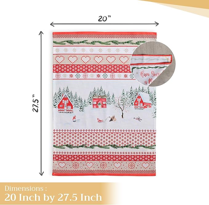 Maison d' Hermine Kitchen Towels Set of 3 100% Cotton 20" x 27.5" Reusable Cloth Tea Dish Towels Absorbent with Hanging Loop for Kitchen Dining Thanksgiving Christmas Decorations (Rural Christmas)