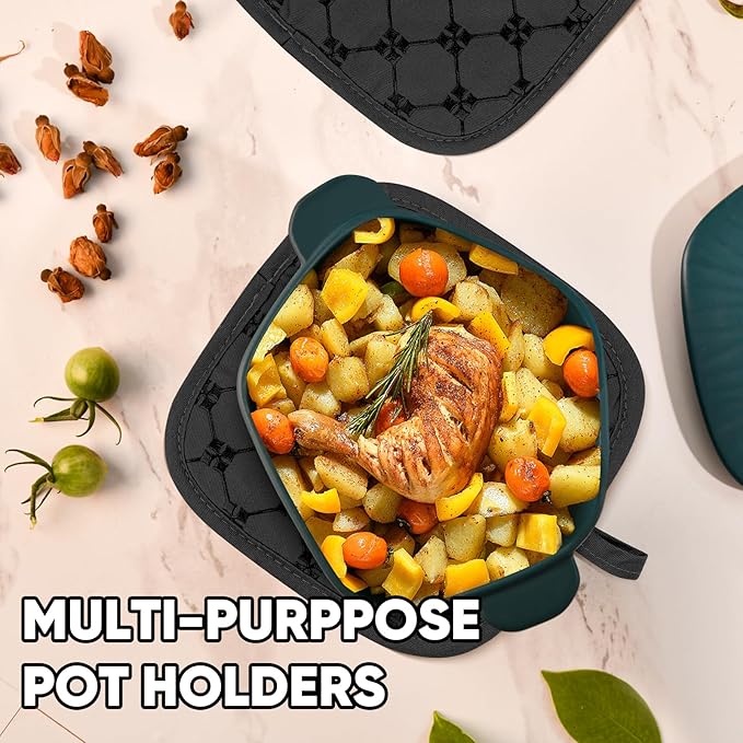 Oven Mitts Kitchen Towels Dishcloths with Pot Holders Sets 12PCS, Dish Towels Sets, Oven Gloves Pot Pads Heat Resistant 500 Degrees with Non-Slip Silicone Surface for Cooking Baking Grilling Black