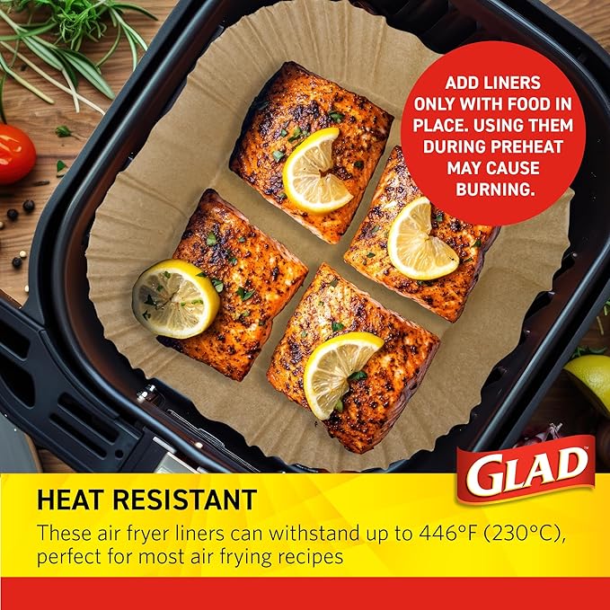 Glad Air Fryer Liners Rounded Square Shape with Walls, Nonstick and Heat Resistant, Food Grade Material, Suitable for Square and Round Air Fryers, Air Fryer Accessories, 7.9" - 100 Count