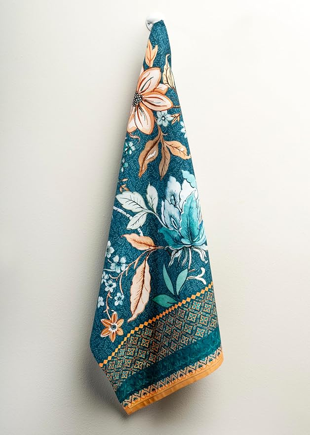 Maison d' Hermine Kitchen Towels Set of 3 100% Cotton 20" x 27.5" Reusable Cloth Tea Dish Towels Absorbent with Hanging Loop for Kitchen Thanksgiving Christmas Decorations (Luxury Loft - Dark Teal)