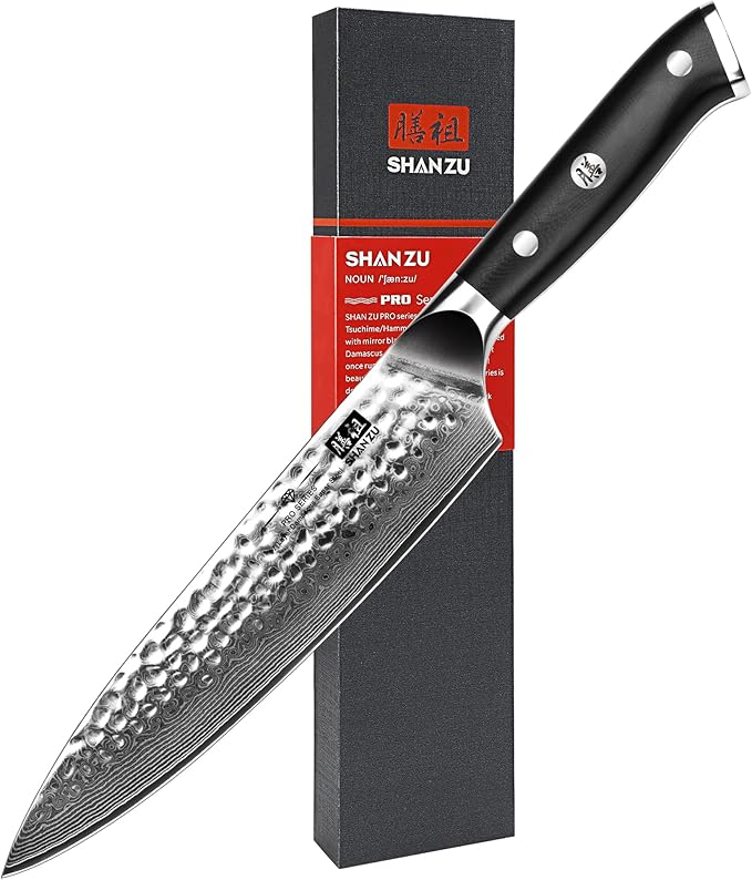 SHAN ZU Chef Knife, 8 Inch Damascus Steel Knife, Professional Kitchen Knife Sharp High Carbon Steel Kitchen Utility Knives with Gift Box